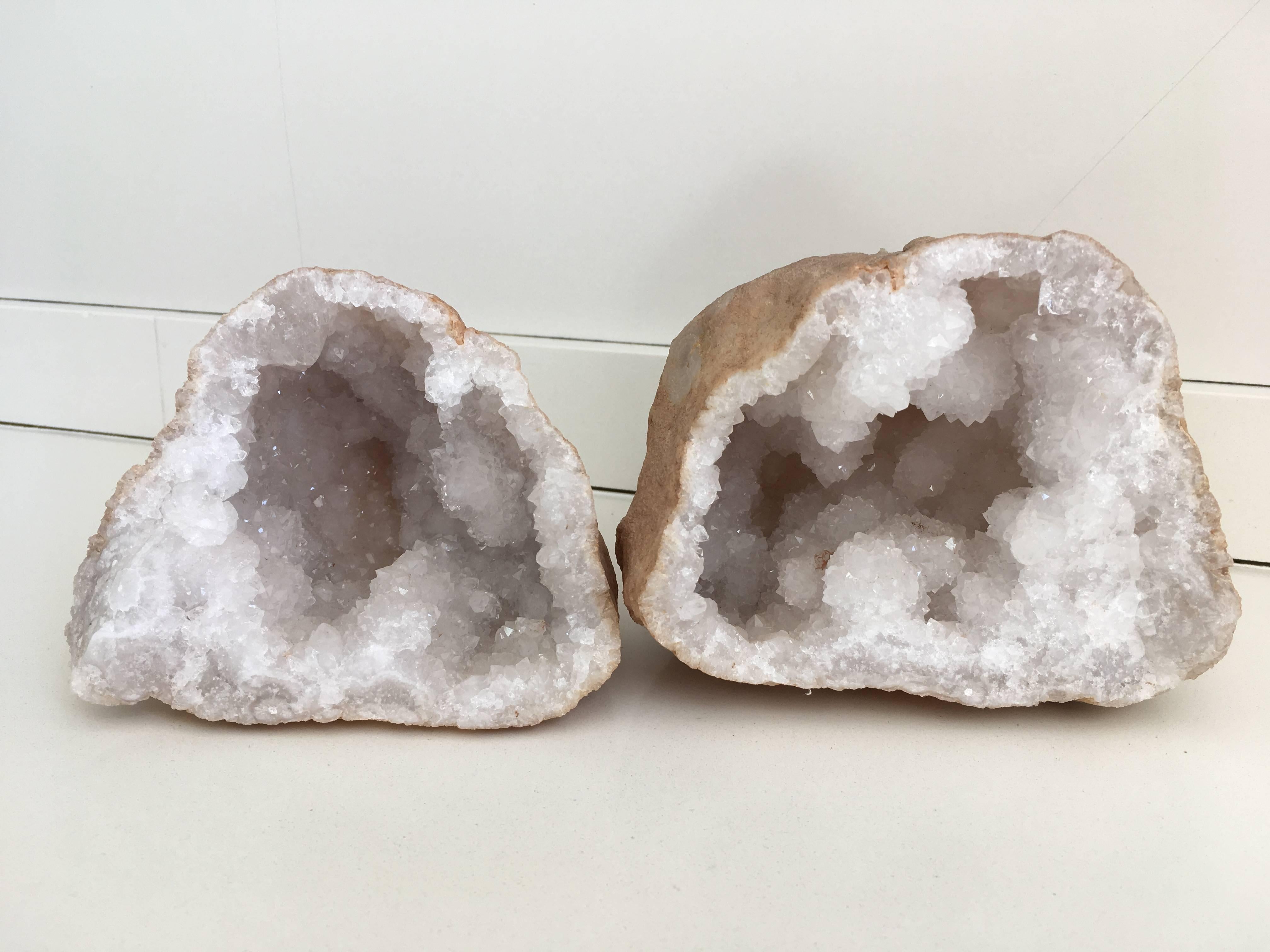 White Rock Crystal Geode Natural Specimen Sculpture its divided into two parts.

