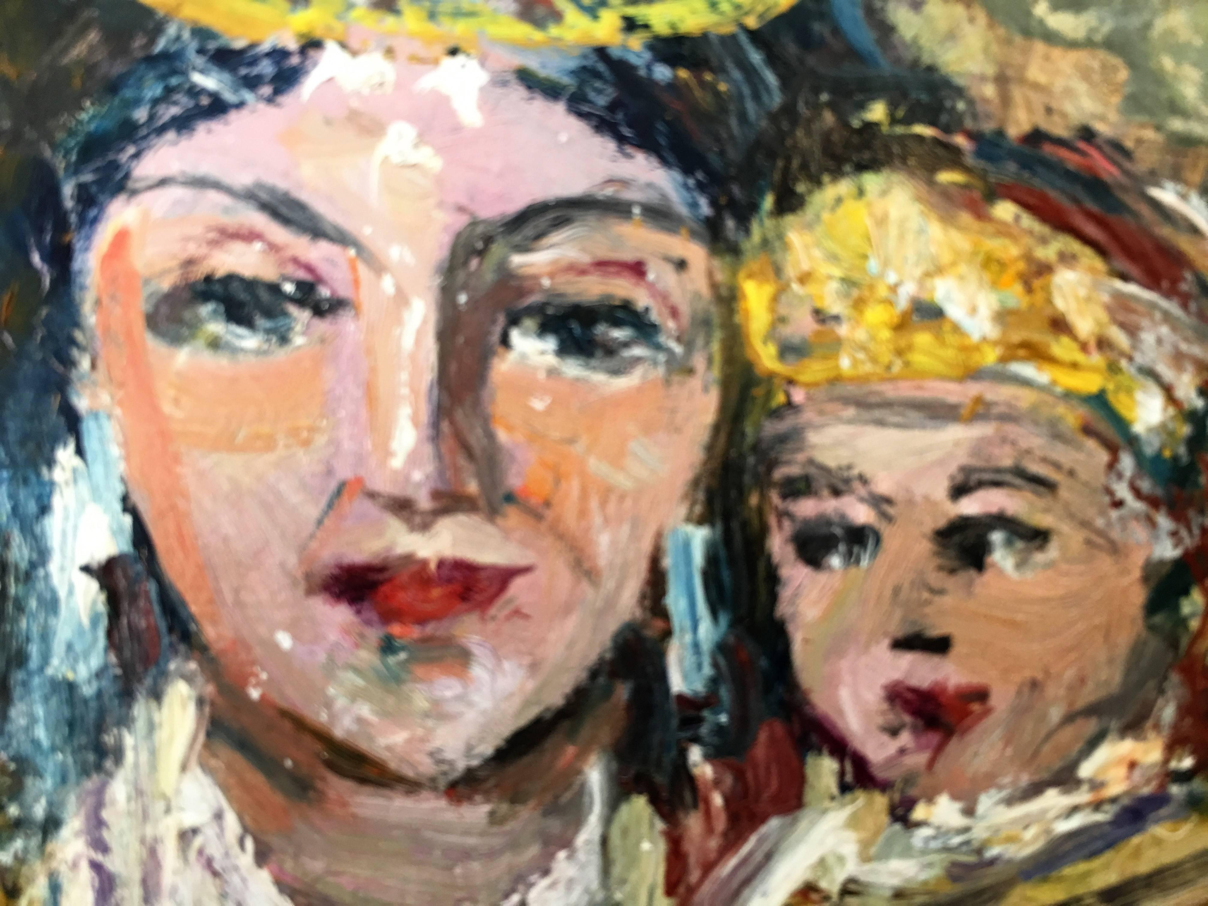 Espagnol Peinture à l'huile du 20e siècle représentant Madone et enfant par Arnedo Linares, Espagne en vente