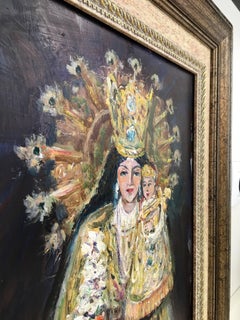 20th Century Oil Painting of Madonna and Child by Arnedo Linares, Spain