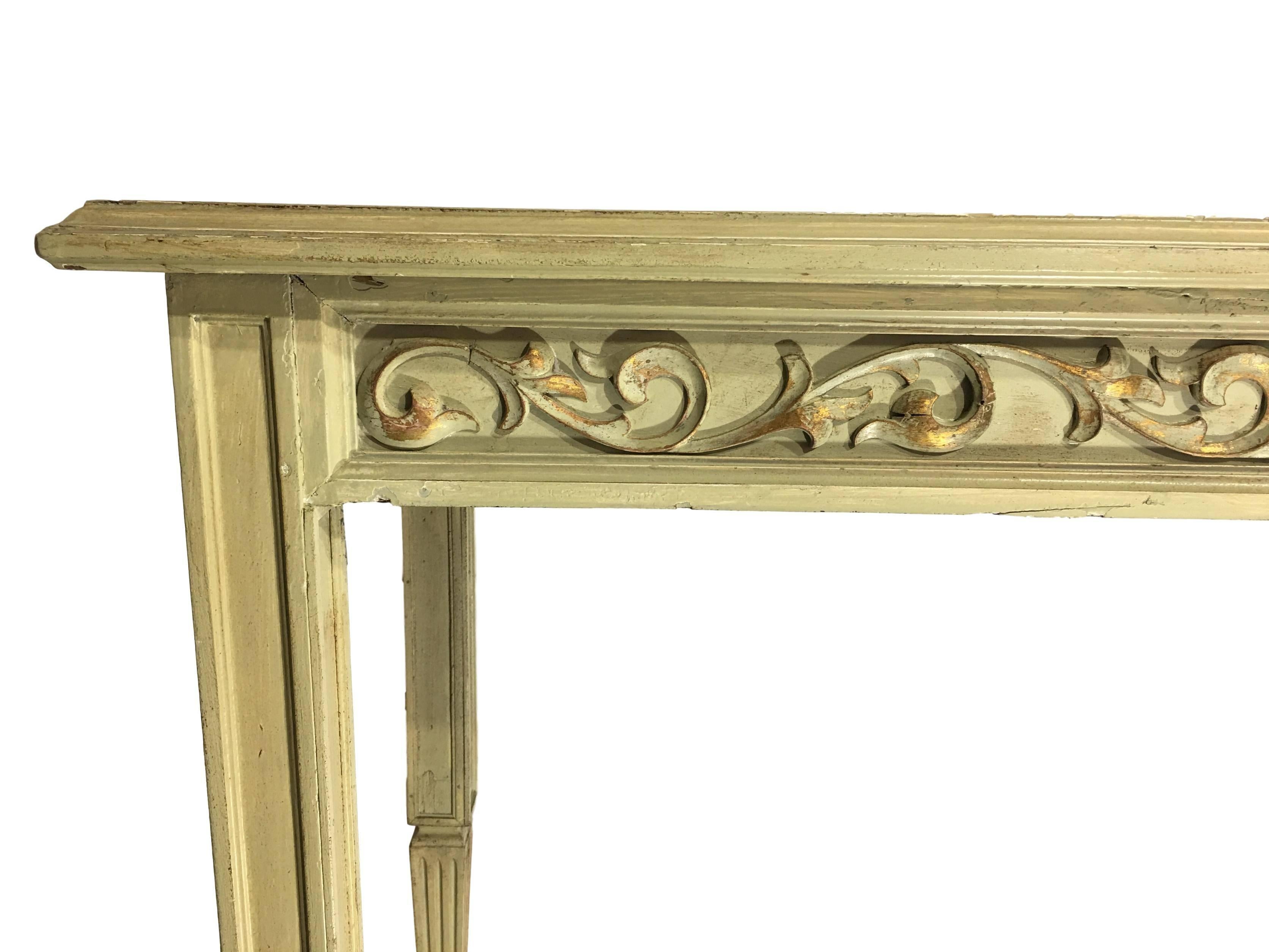 Neoclassical 20th Century Painted Cream Beige Console Table with Ornamental Carved Relief For Sale