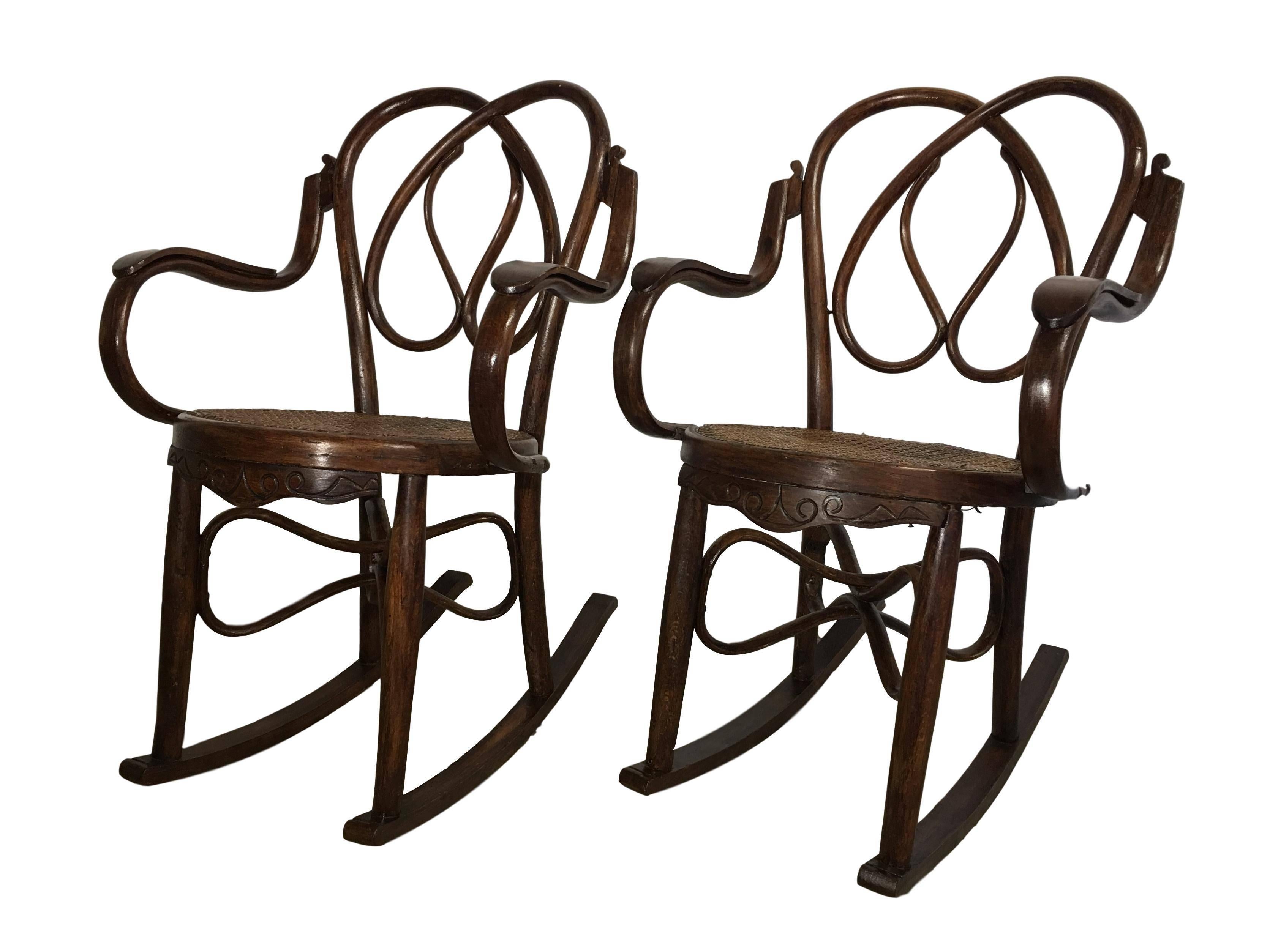 19th century pair of bentwood rocking chairs in the style of Jacob & Josef.