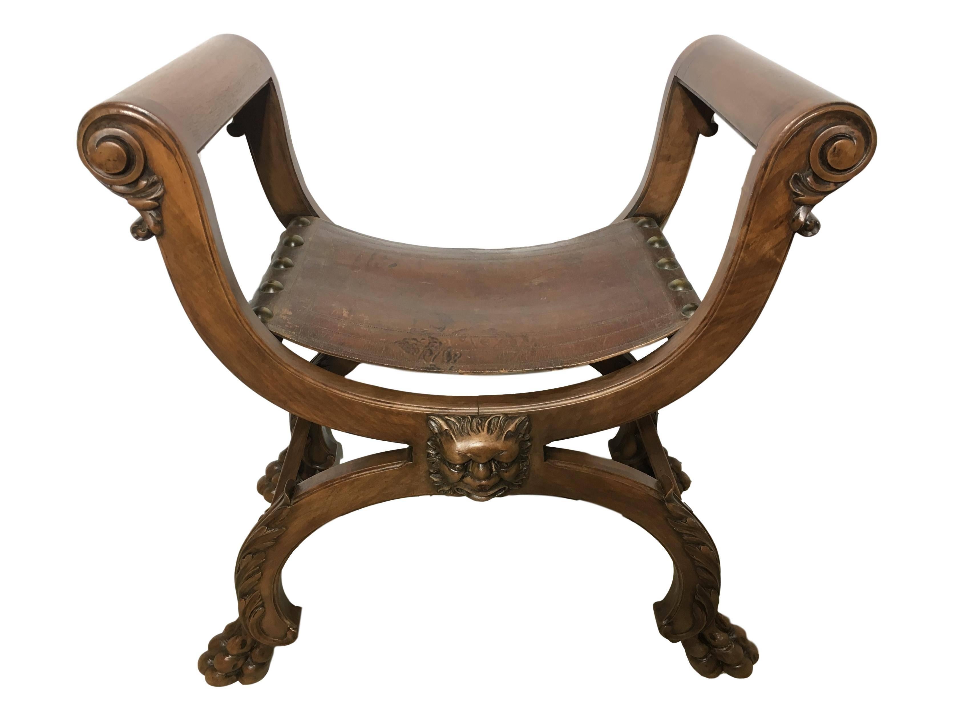 European 19th Century Period Gustavian Pair of Benches Carved Rams Head and Hoof