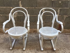 20th Century White Patina Bentwood Rocking Chair Thonet Style
