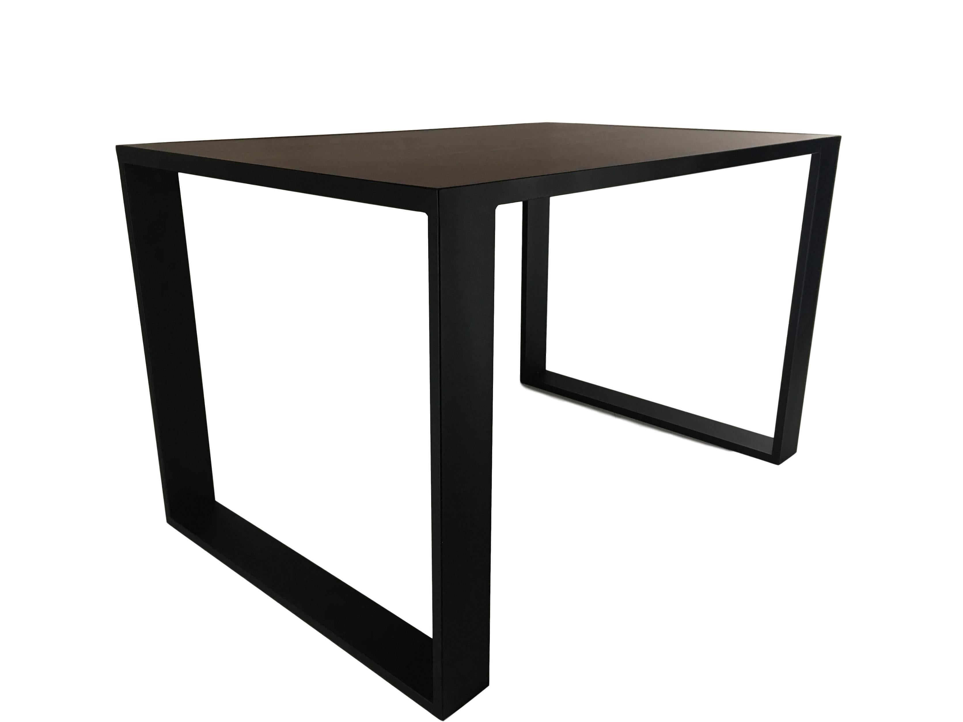 Moderne Table cubique rectangulaire en fer avec plateau en bois incrusté, table de salle à manger, table de bureau en vente
