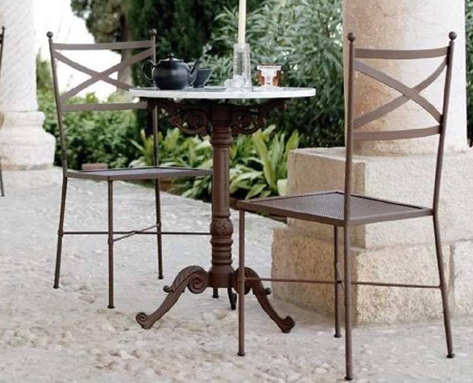 Neoclassical French Wrought Iron Brown Painting Set of Garden Bistro Outdoor For Sale