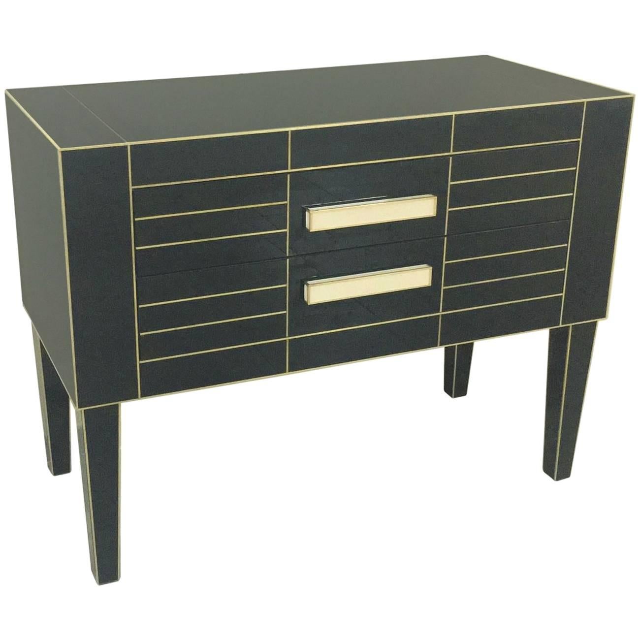 Chest of Drawers in Black Mirror with Ivory Glass Handle