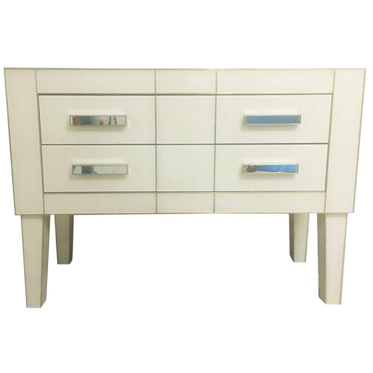 Commode In White Cream Mirrored Glass Chest Of Drawers Mirrored