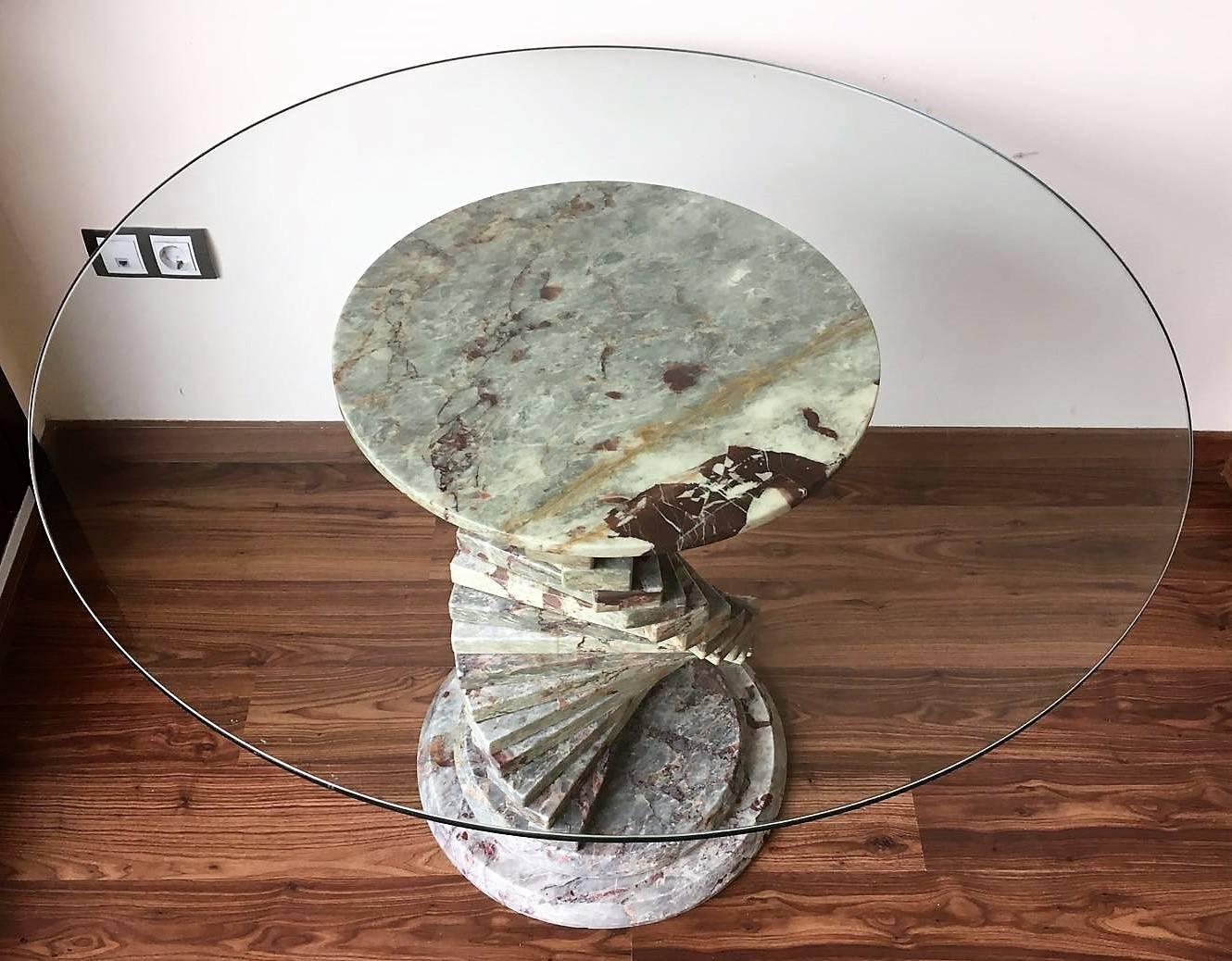 19th Century 20th Century French Art Deco Pedestal Marble Dining or Coffee Table