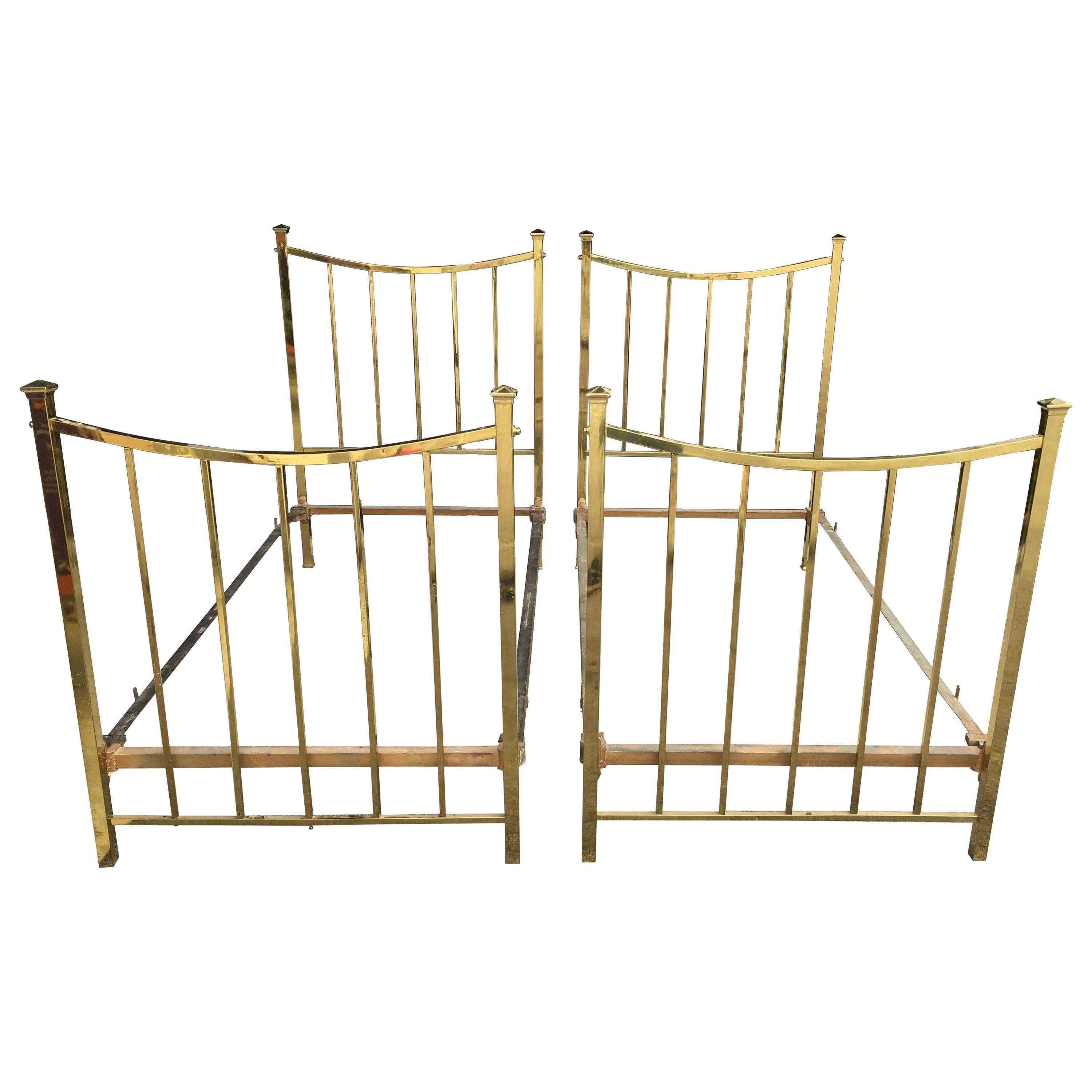 Art Deco Brass Twin Bed French Single, circa 1930