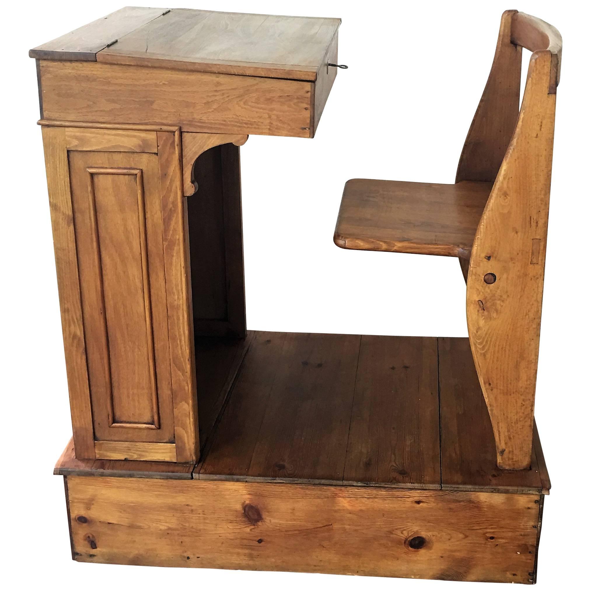 Base height: 9 in

1940s children's adjustable Spanish school desk in wood.