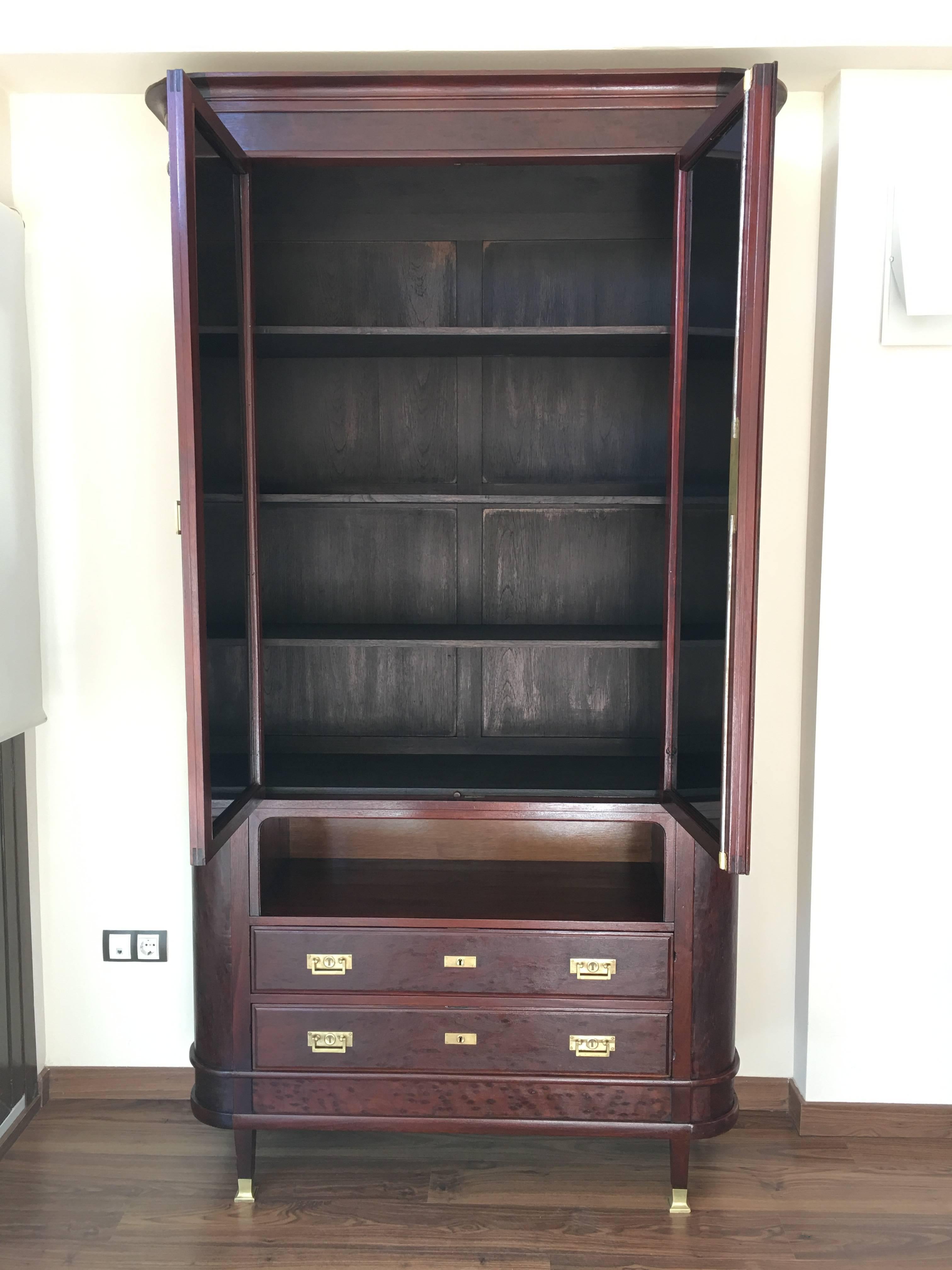 20th Mahogany Showcase Vitrine Art Deco with Two Drawers 3