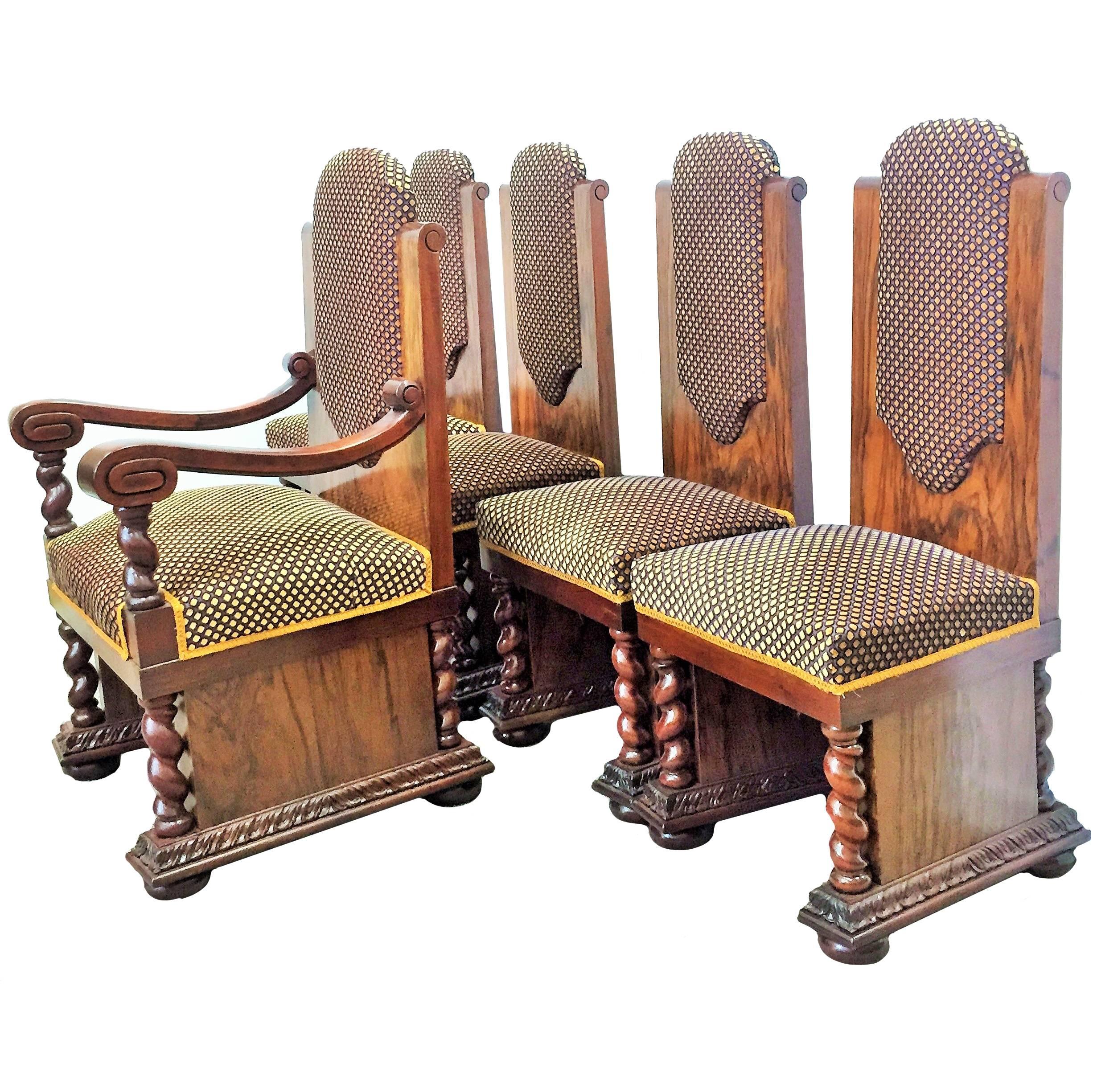 20th Art Deco Set of Armchair and Four Dining Chairs