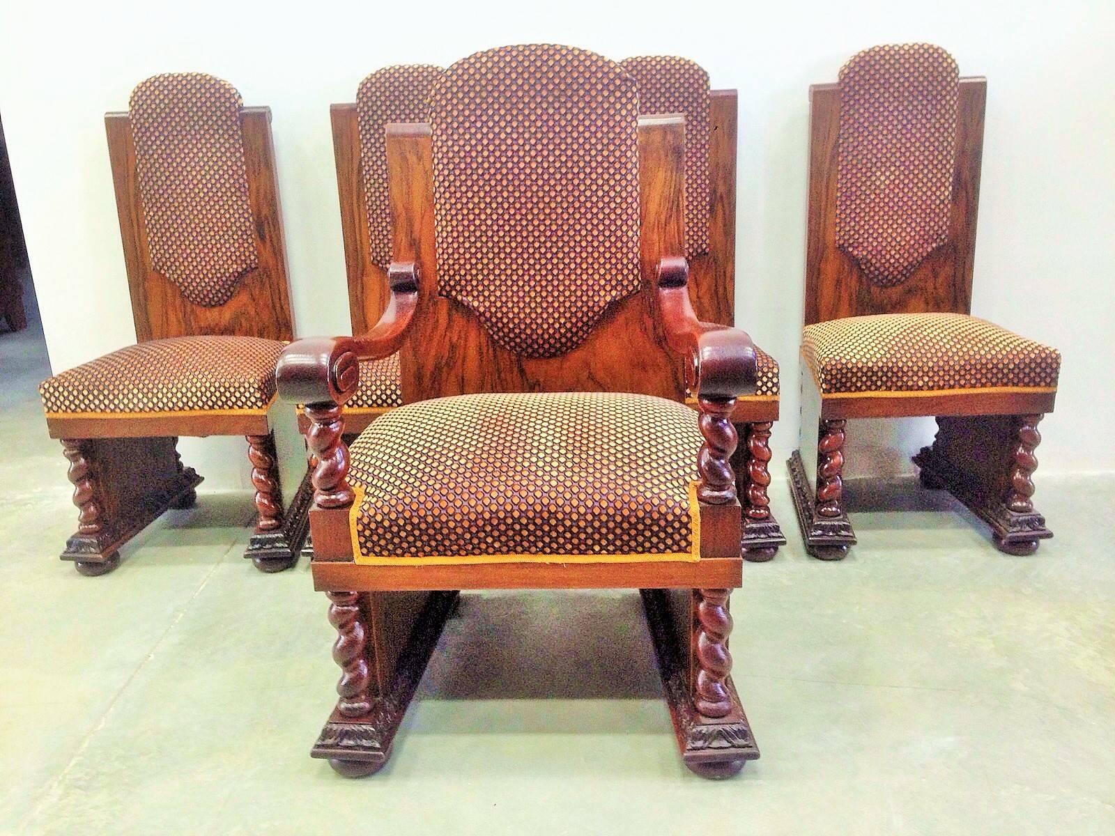 Early 20th Century 20th Art Deco Set of Armchair and Four Dining Chairs