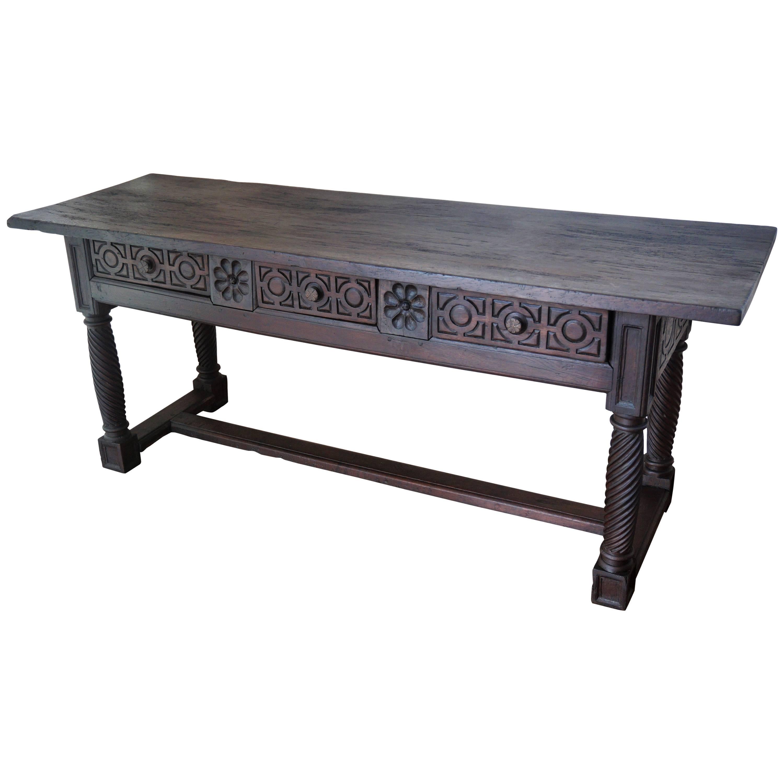 18th Century Large Spanish Baroque Carved Walnut Refectory Table