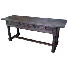 Antique 18th Century Large Spanish Baroque Carved Walnut Refectory Table