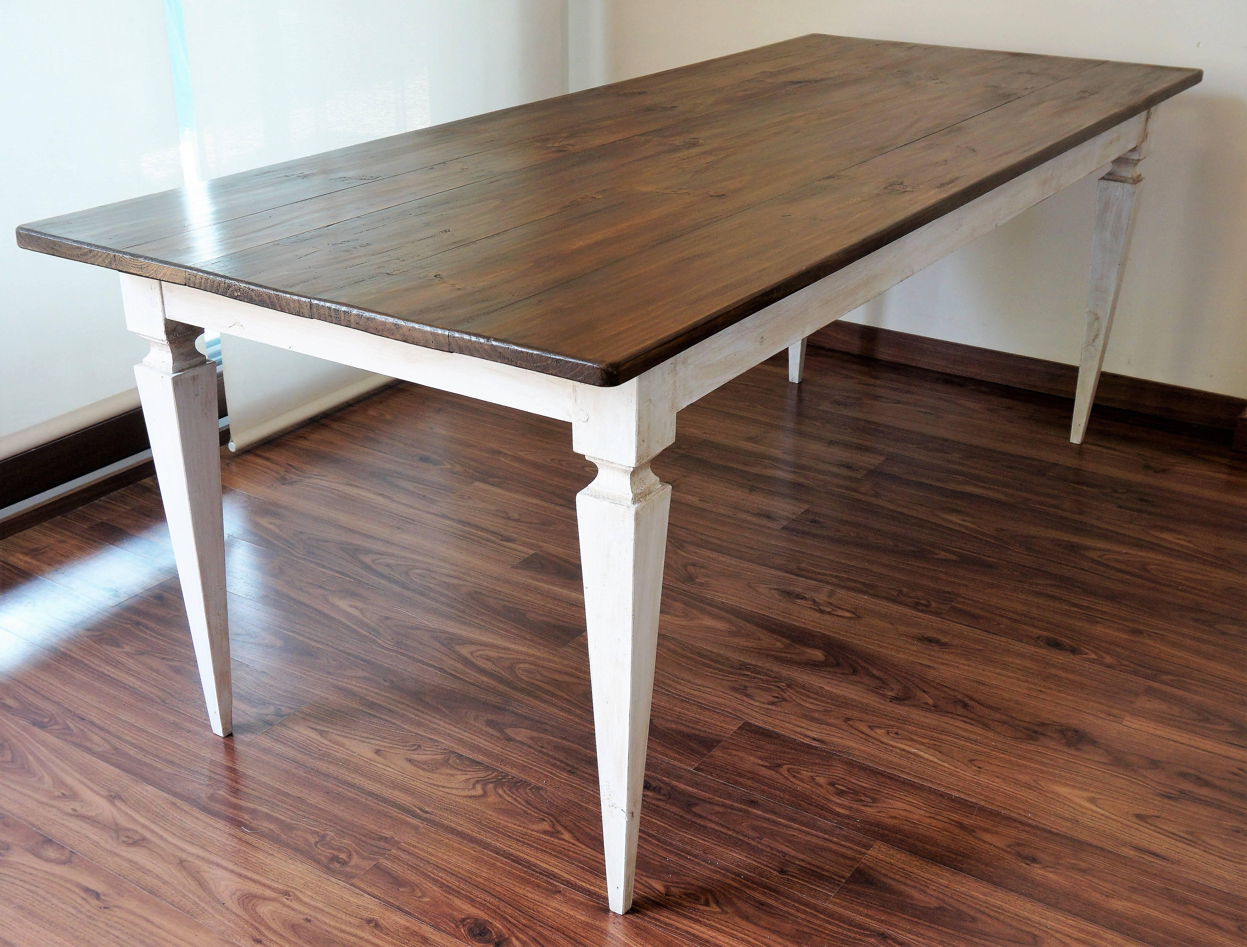 20th Century 20th French White Painted Dining Farm Table For Sale