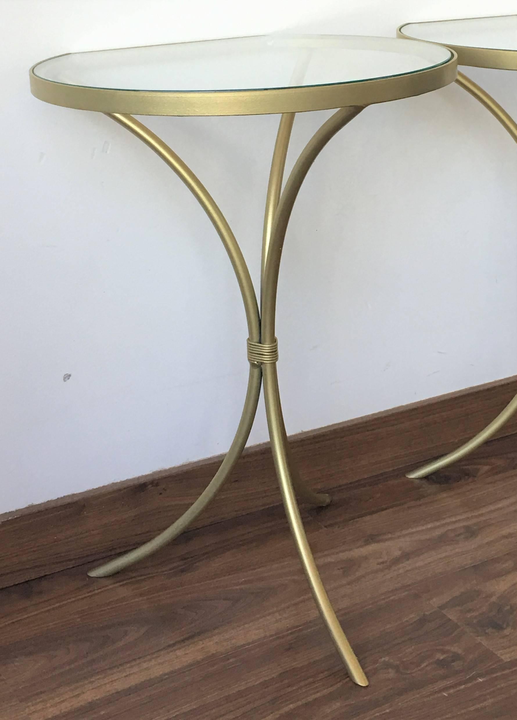 Pair of Italian Midcentury Glass and Brass Tripod Side, End or Nightstands 2