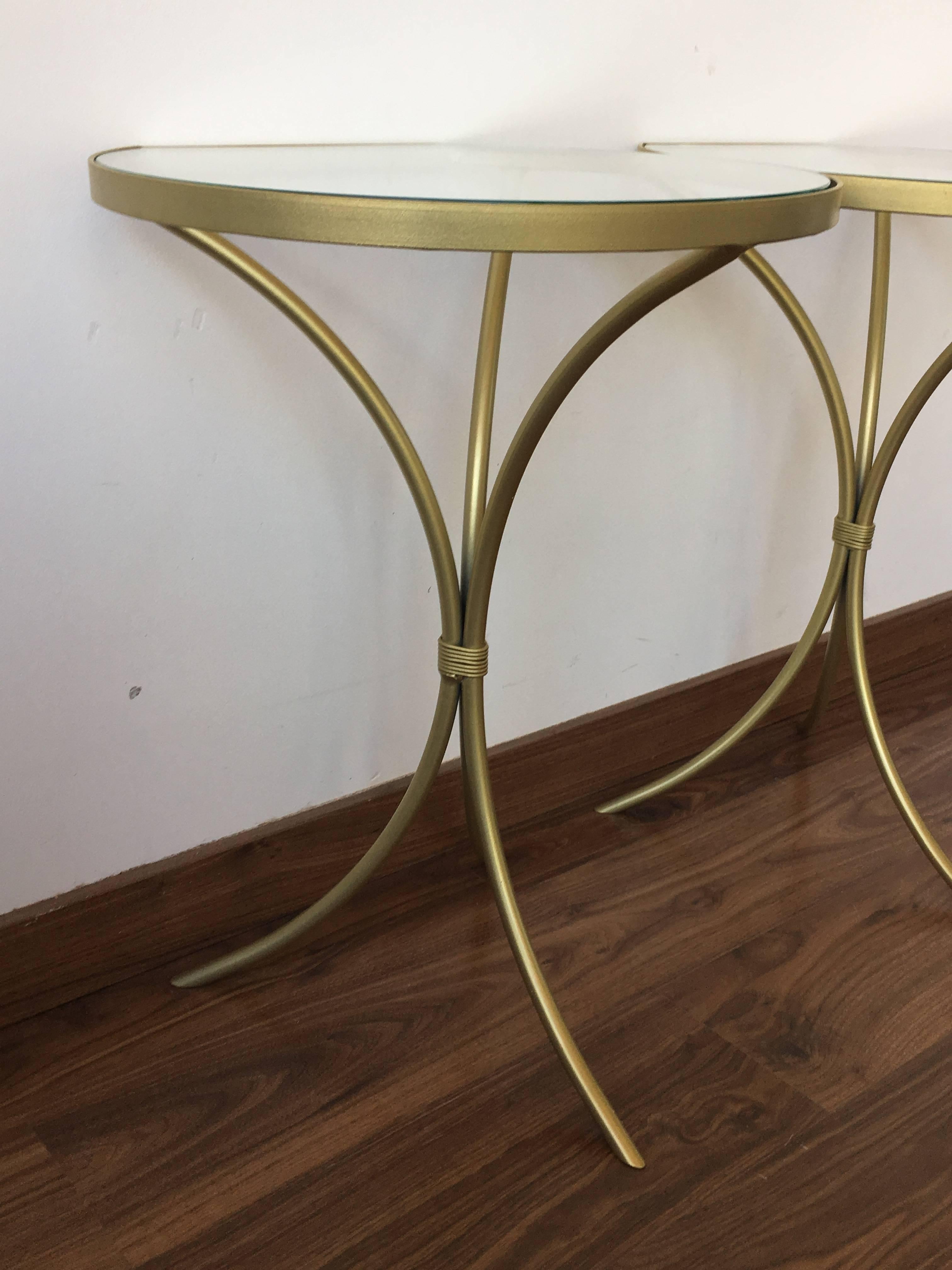 Pair of Italian Midcentury Glass and Brass Tripod Side, End or Nightstands 3