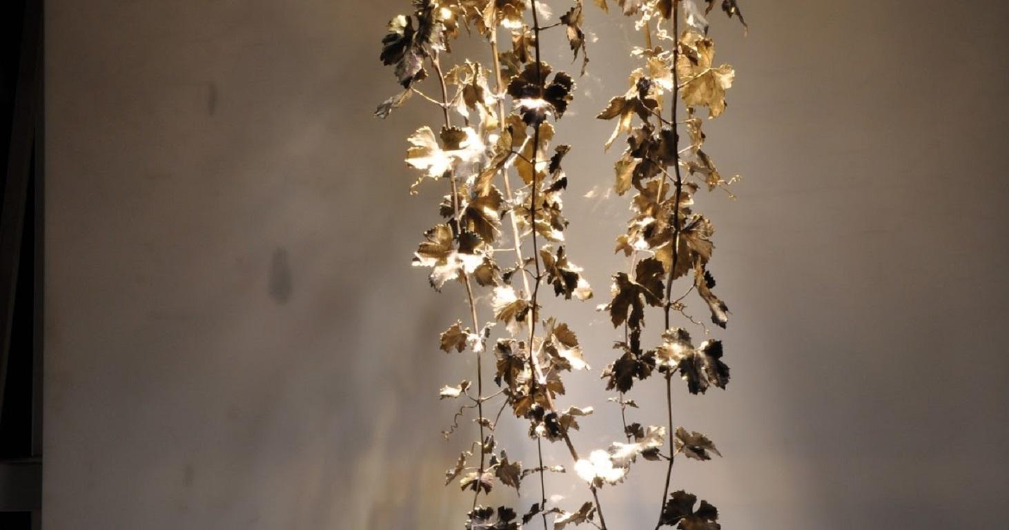 New Chandelier Pendant Lamp in Bronze Featuring a Wine Leaves In New Condition For Sale In Miami, FL