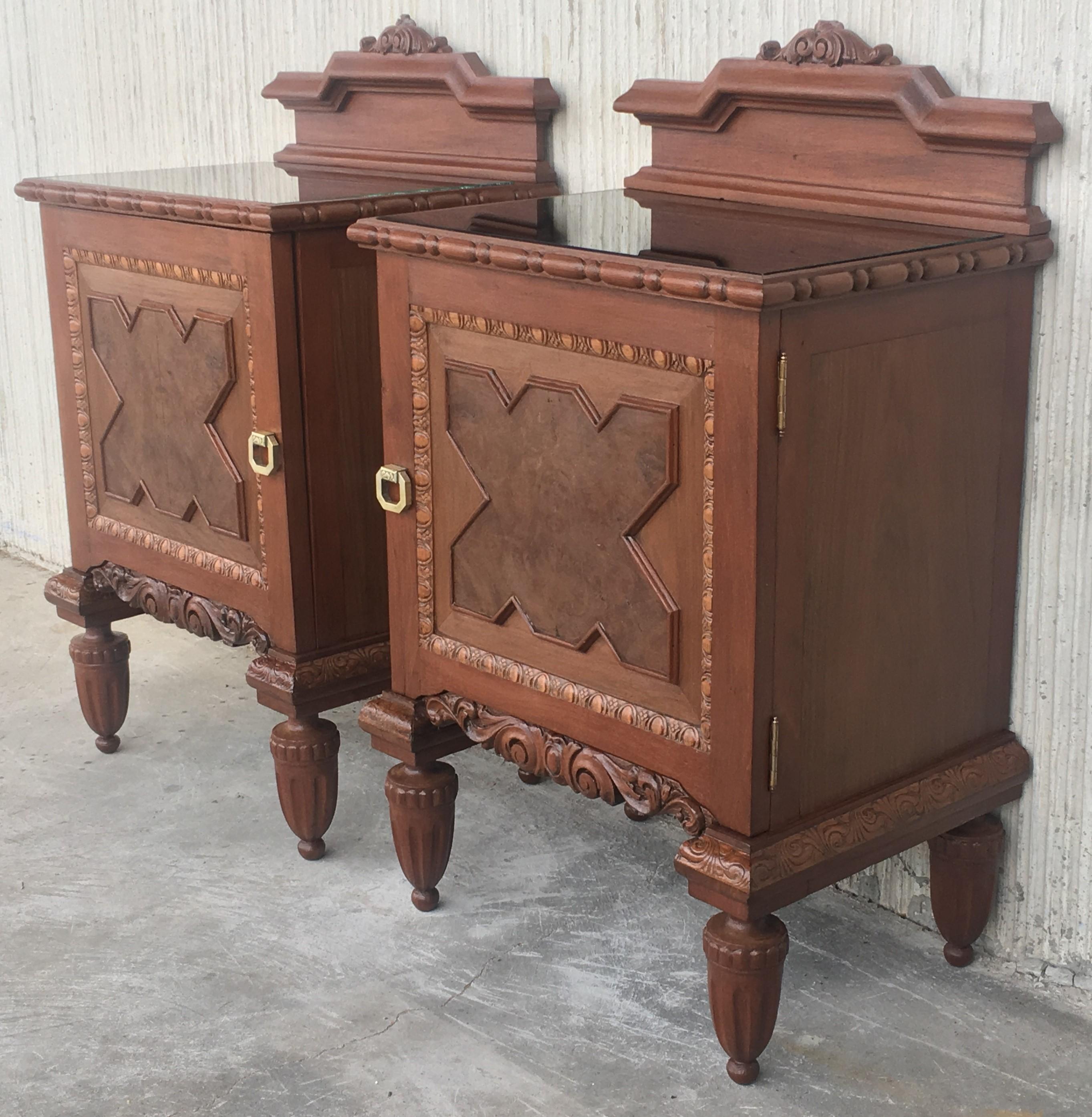 Pair of French Art Deco Heavily Hand Carved Bedside Tables Nightstands, 1920s 9