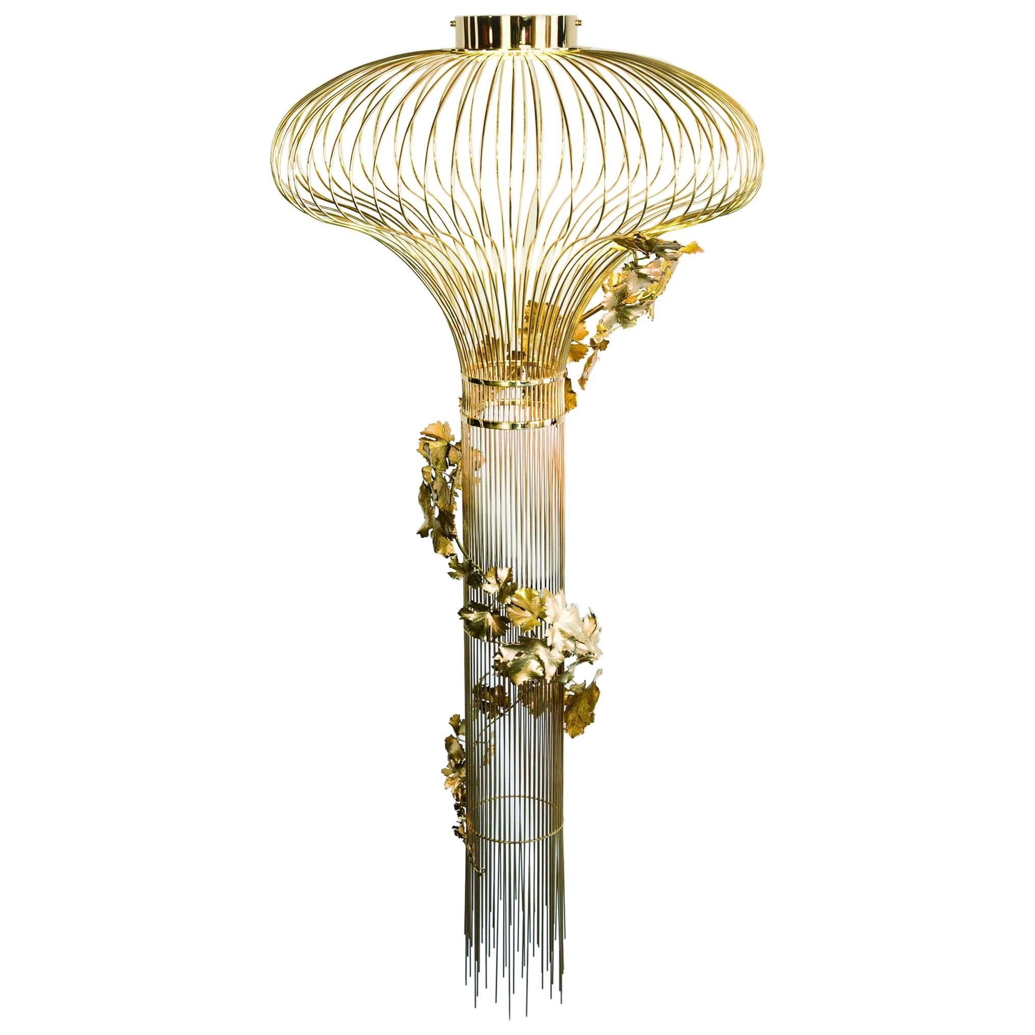 XXIe siècle et contemporain Lustre moderne sculptural du 21e siècle à LED fait à la main en laiton et cire perdue en vente