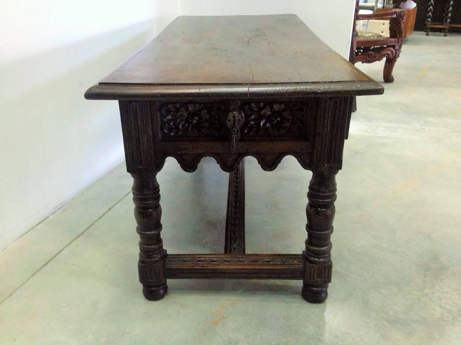 18th Century and Earlier 17th Century Spanish Baroque Carved Walnut, Refectory Console Table