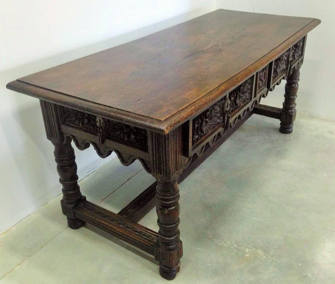 17th Century Spanish Baroque Carved Walnut, Refectory Console Table 3