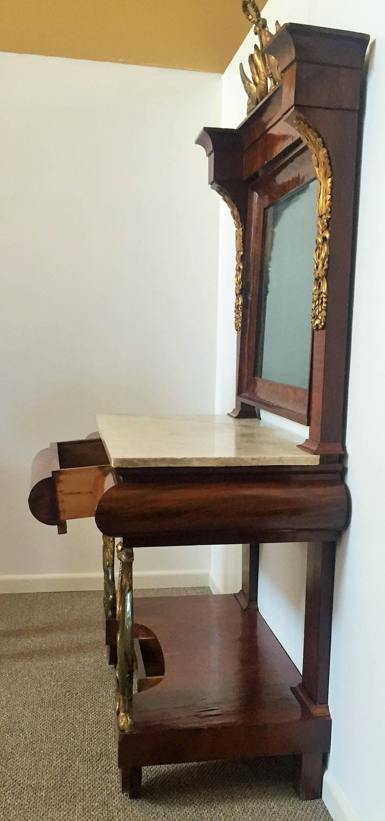 Spanish Empire pier console with mirror, circa 1810
Fine Spanish Empire console with original mirror in mahogany and rosewood with satin wood inlays.