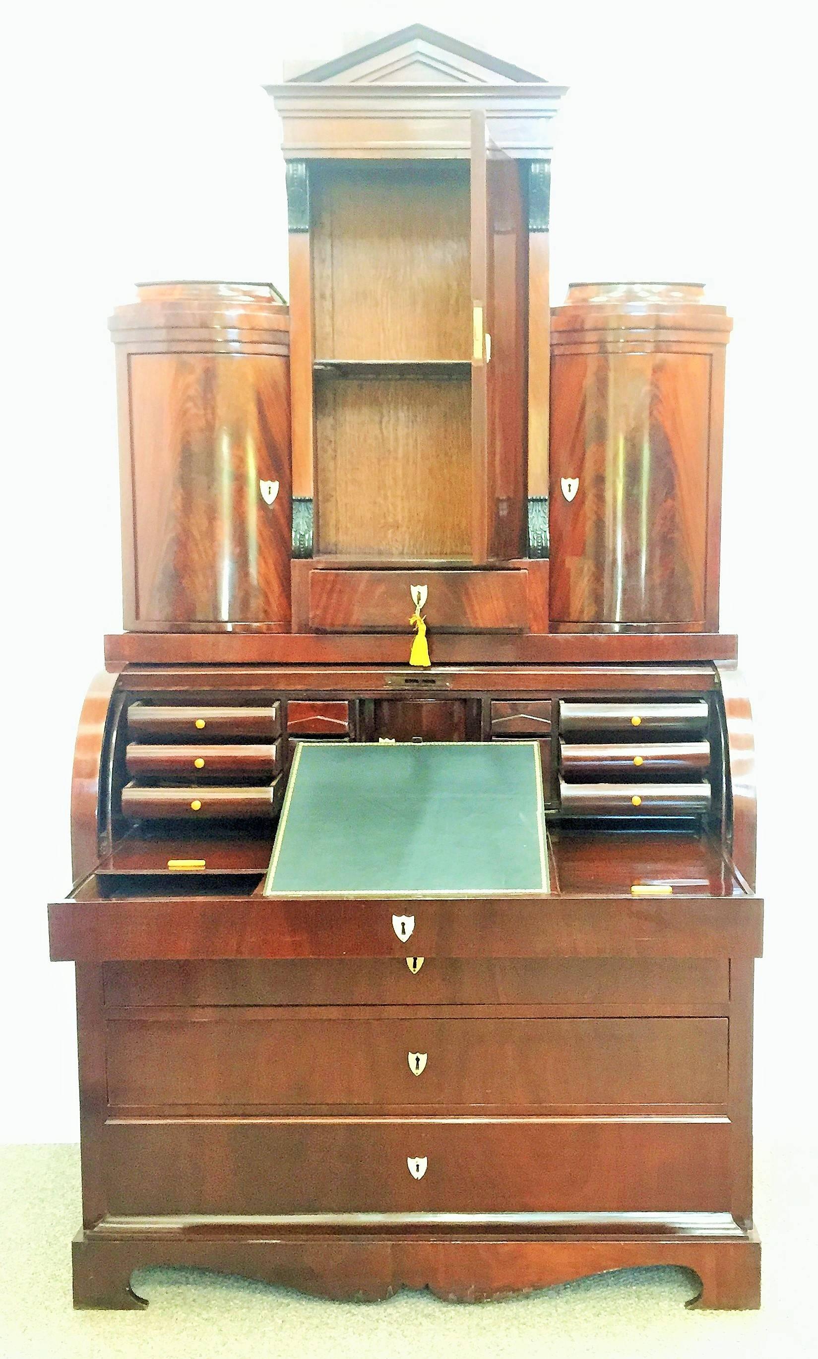 English 19th Century Empire Mahogany Bureau Secretary with Bookcase