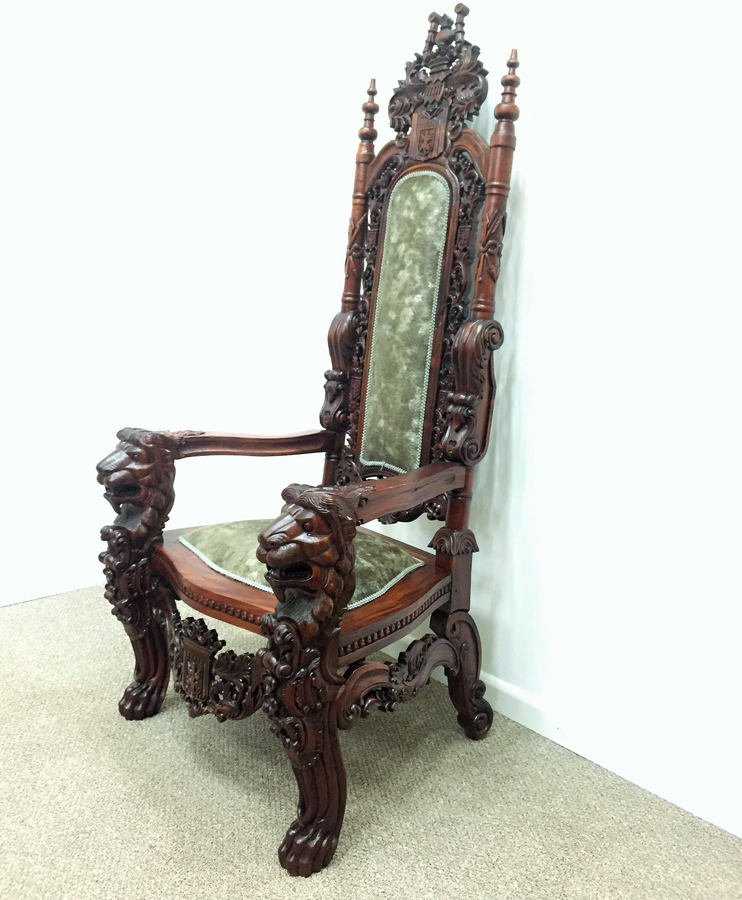 Monumental throne chair dating to the mid-20th century. Composed of cherry-three.
 