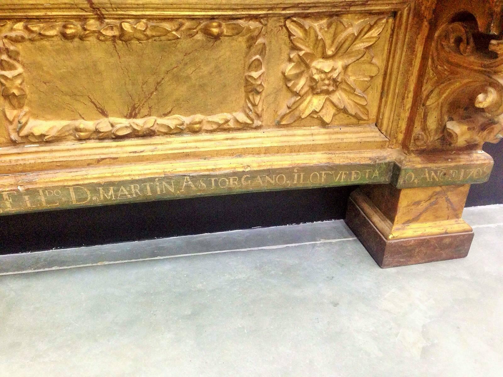 Baroque 18th Spanish Gilt Altar Console, Original Policrhomed, Signed, Masterpiece