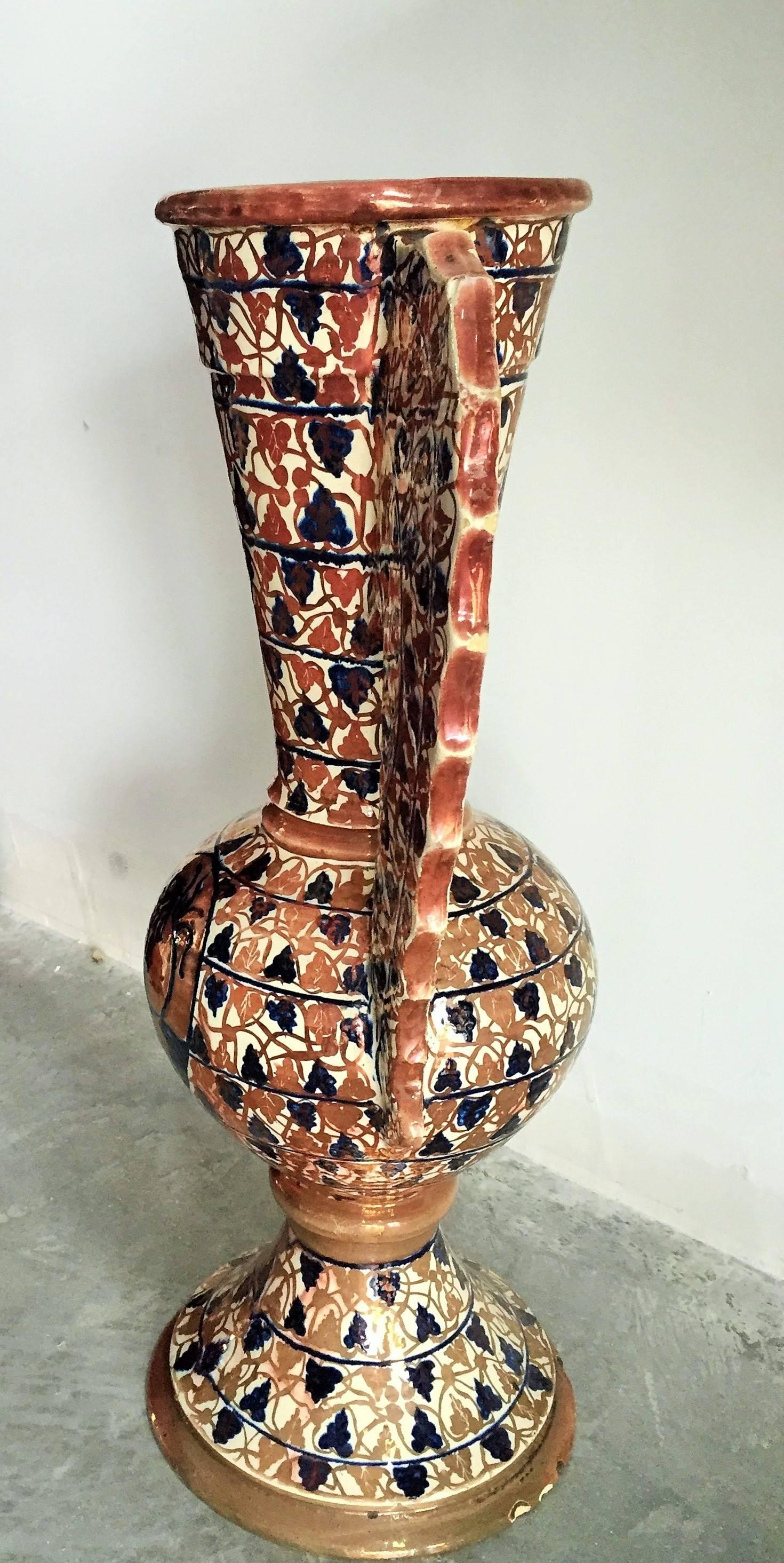 Spanish Mid 19th Century Glazed Alhambra Majolica Amphora Vase
Valencian medieval jug reflexes with heraldic shield.