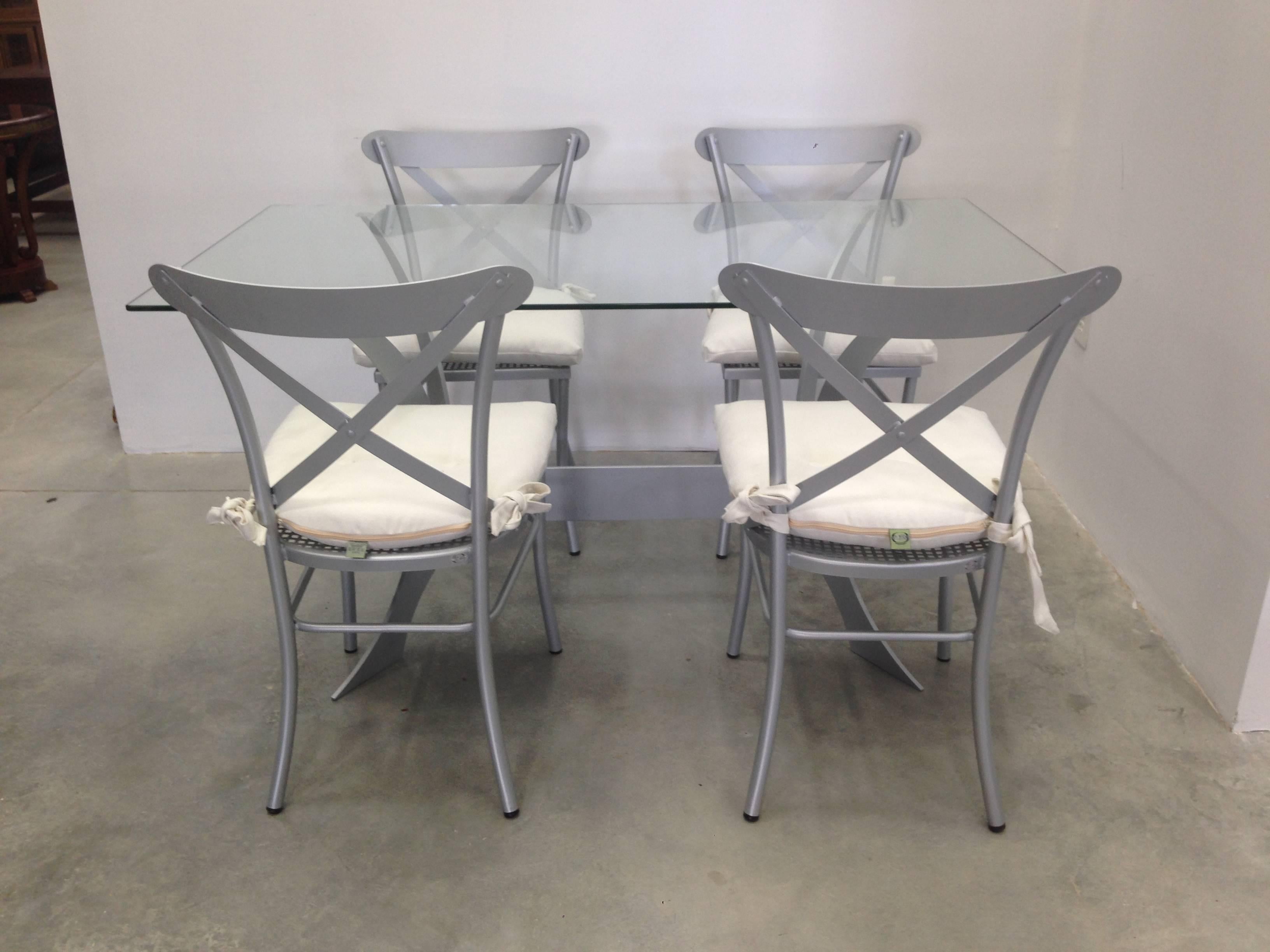 Modern Metal and Glass Dining Set. Garden furniture. Indoor & Outdoor For Sale