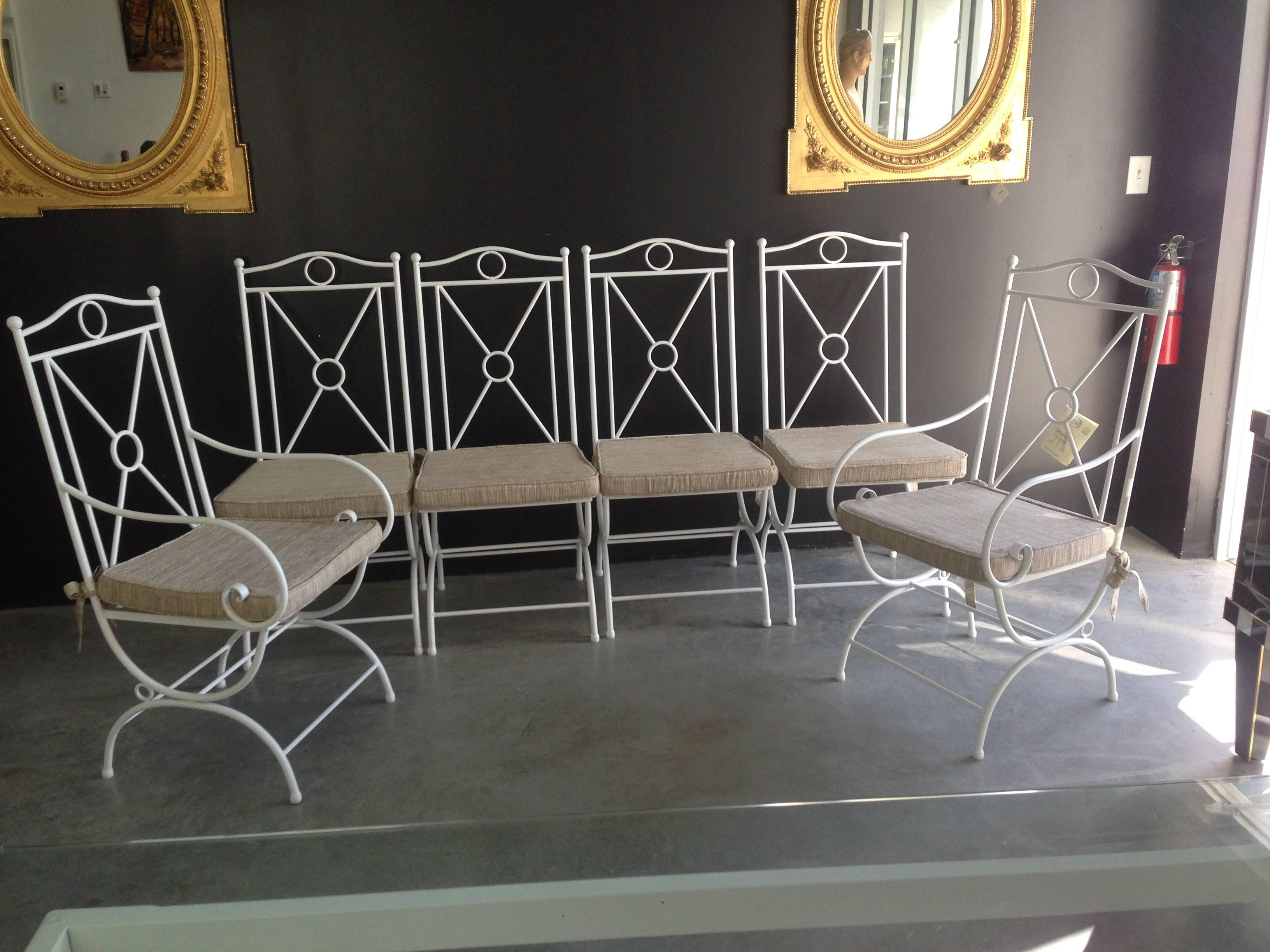 Contemporary Handmade White Wrought Iron Patio Dining Set.Garden furniture