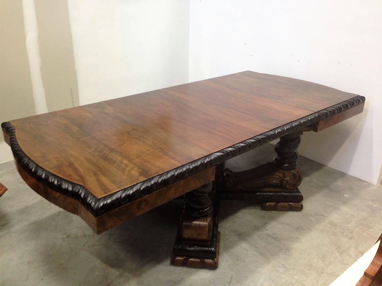 Early 20th Century Art Deco Burl Dining Extension Table in Walnut