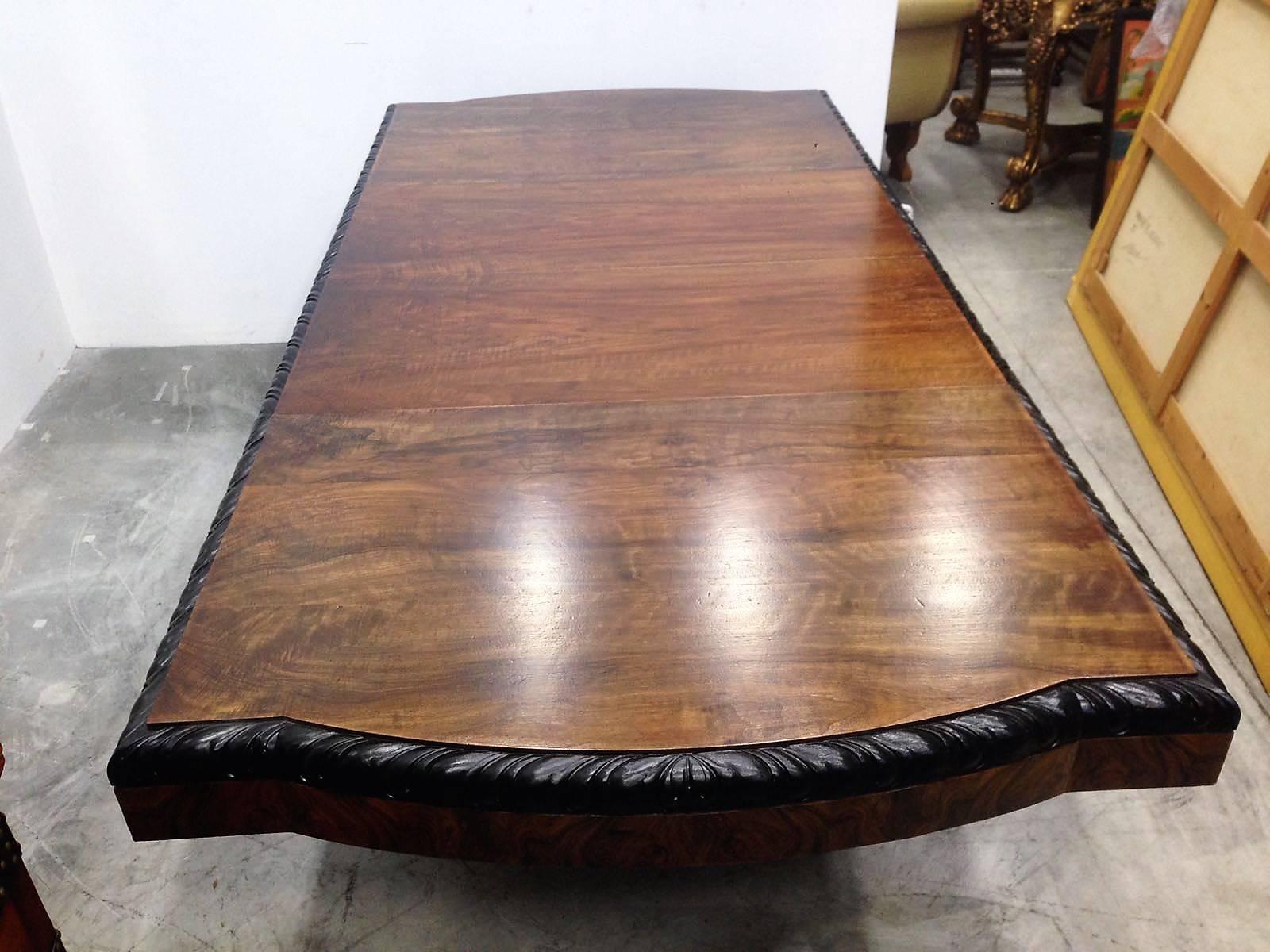 Mahogany Art Deco Burl Dining Extension Table in Walnut