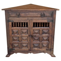 Antique French Corner Cabinet Cupboard Storage with Drawer and Door