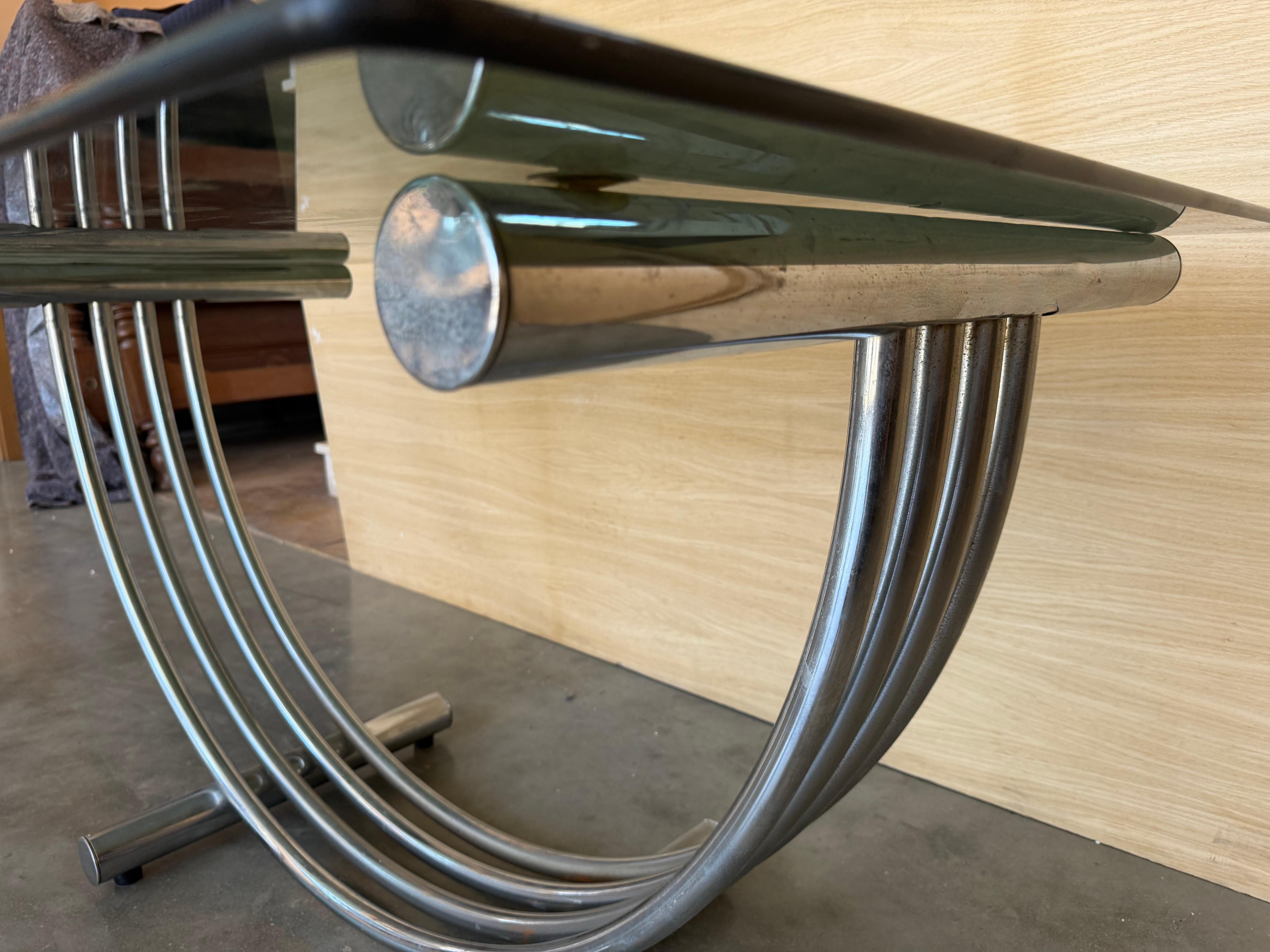 Table de salle à manger moderne du milieu du siècle Romeo Rega en chrome, laiton et verre en vente 1