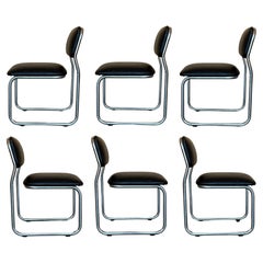Set of Six Cantilever Chars in Leather and Steel, 1970s