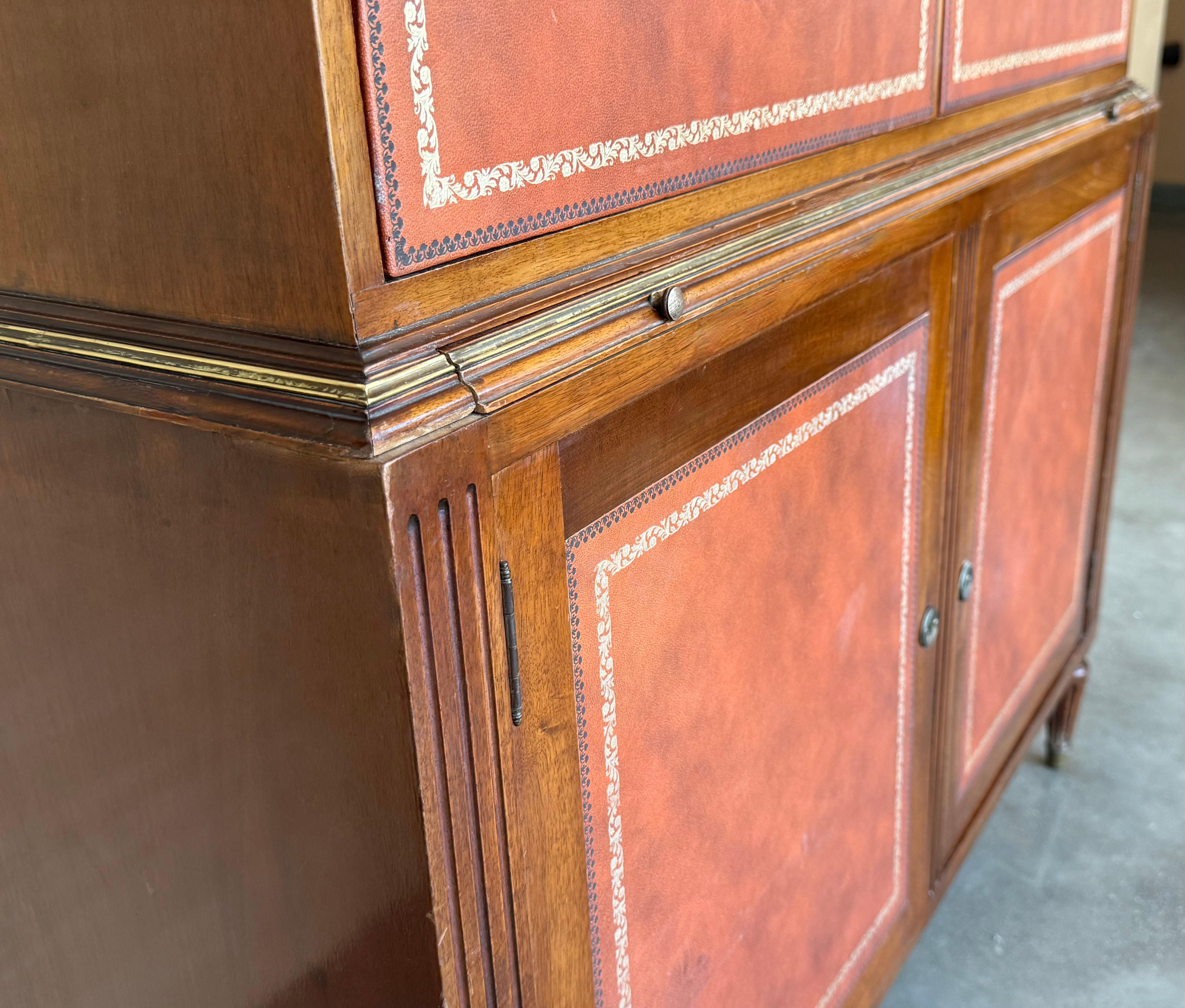 Vintage Chippendale Style Orange Tooled Leather Commode Chest of Drawers, Desk For Sale 8