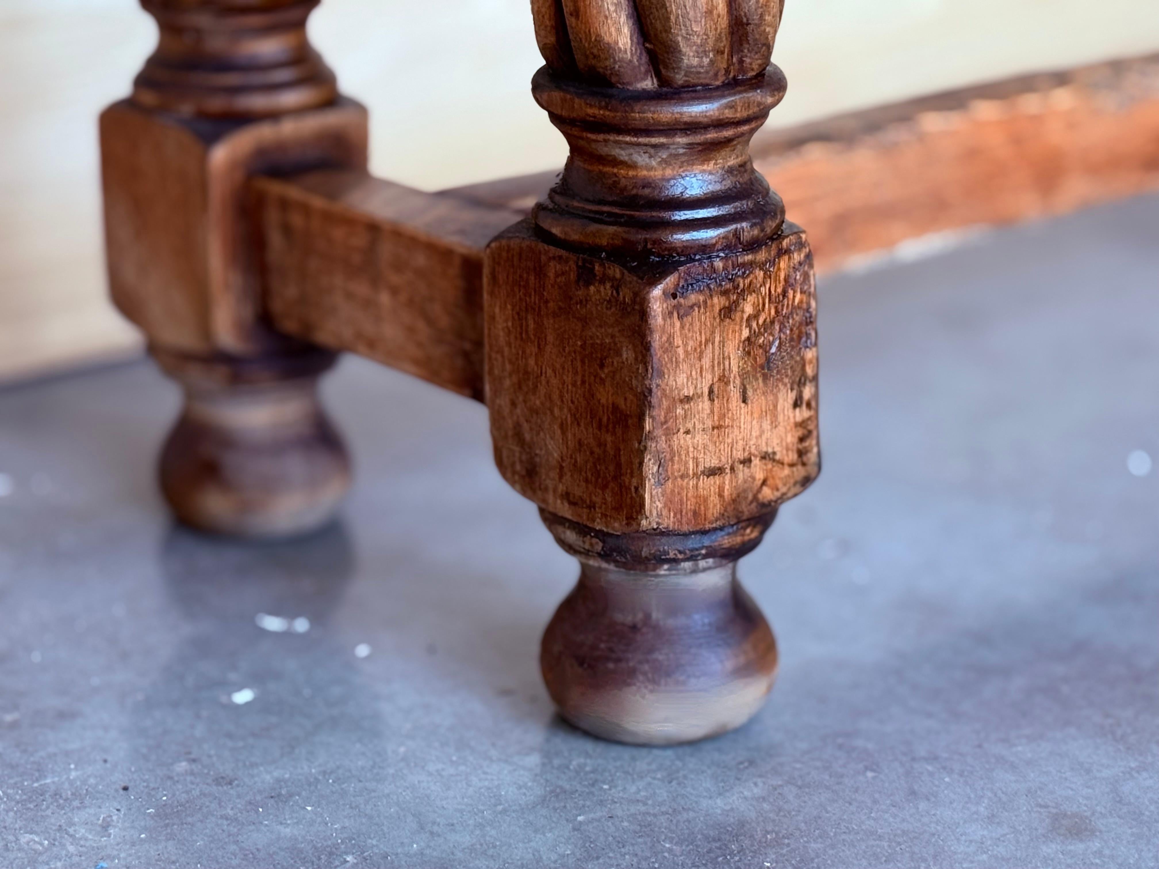 Early 20th Narrow Catalan Spanish Carved Walnut Console Table with Two Drawers For Sale 4