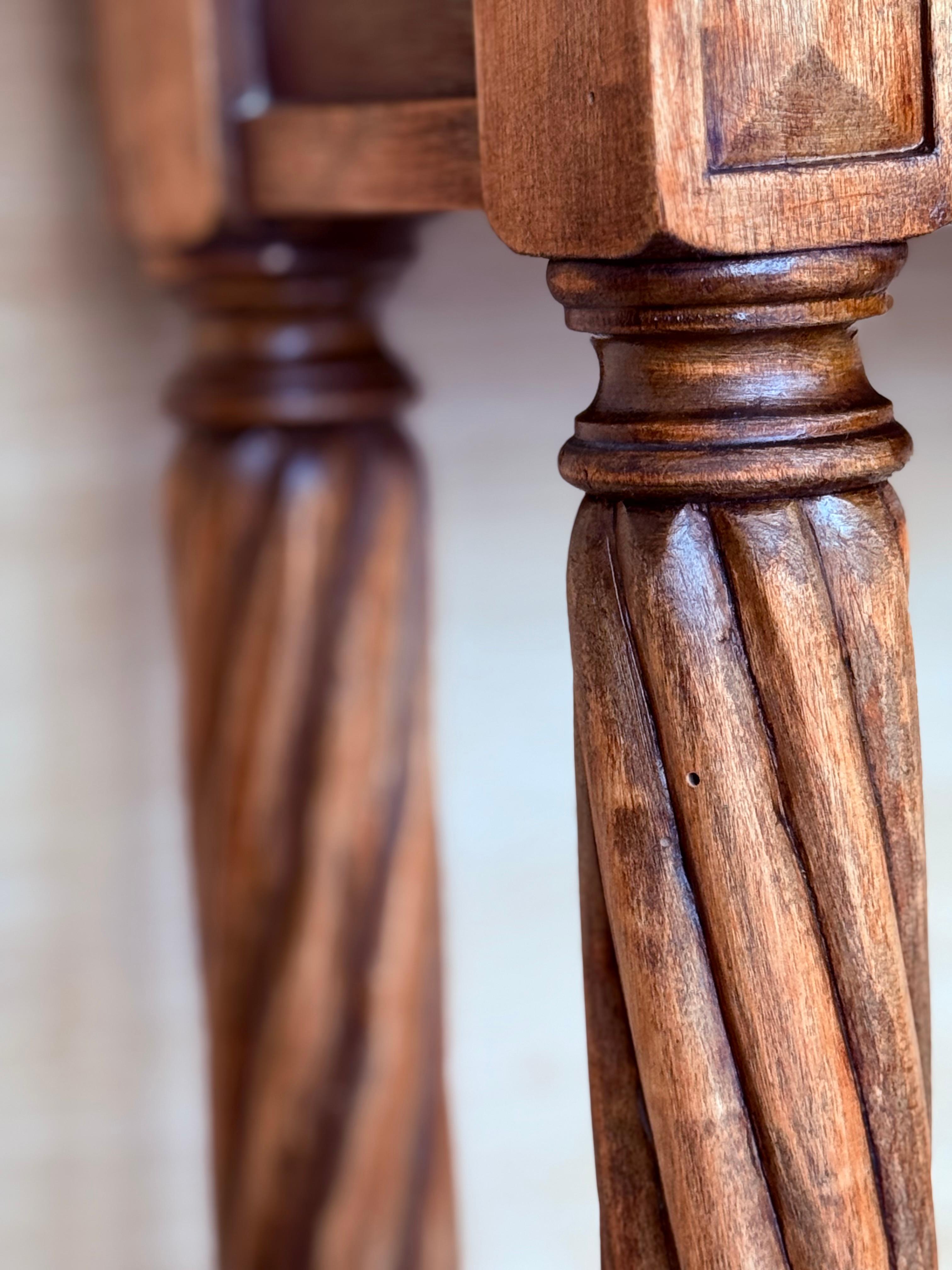 Early 20th Narrow Catalan Spanish Carved Walnut Console Table with Two Drawers For Sale 3