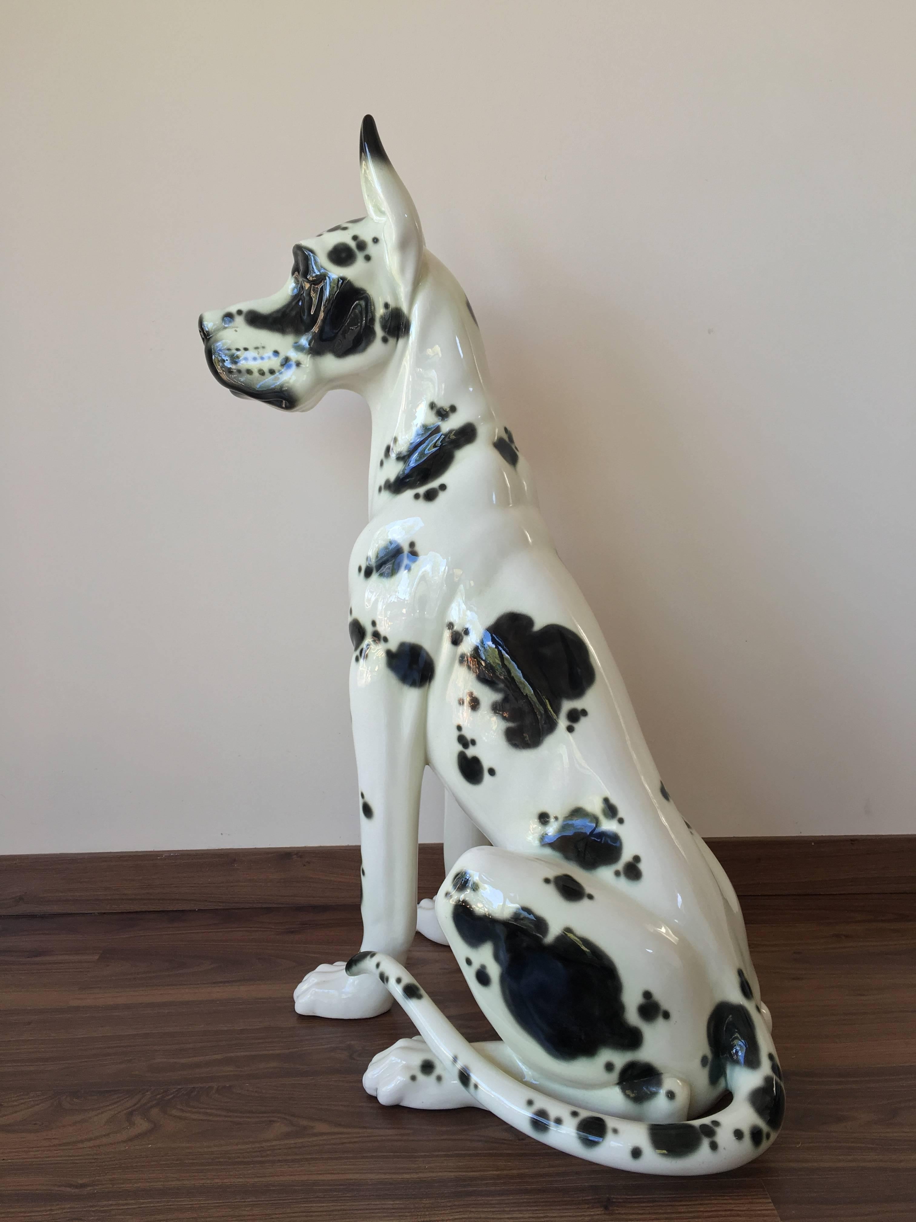 Modern Spanish 20th Vintage Ceramic Lifesize Dog Sculpture Signed by Hispania