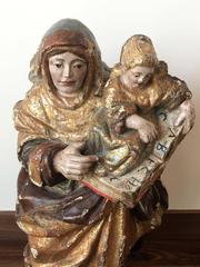 16th Century Spanish Carved & Polychrome Painted Saint Anne with the Infant Mary