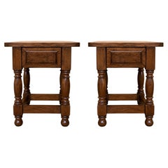 Pair of Antique Spanish Side Tables with Turned Legs and One Drawer