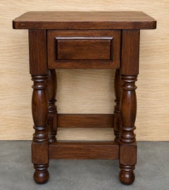 Pair of Antique Spanish Side Tables with Turned Legs and One Drawer