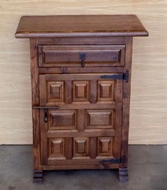20th Spanish Nightstands with Drawer & Door, 1920, Set of 2