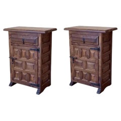 20th Spanish Nightstands with Drawer & Door, 1920, Set of 2