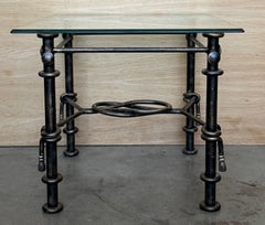 Pair of Vintage Hand-Forged Wrought Iron Side Tables with Glass Tops