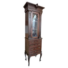 Antique Gothic Revival Mahogany Display Cabinet with Chest of Drawers